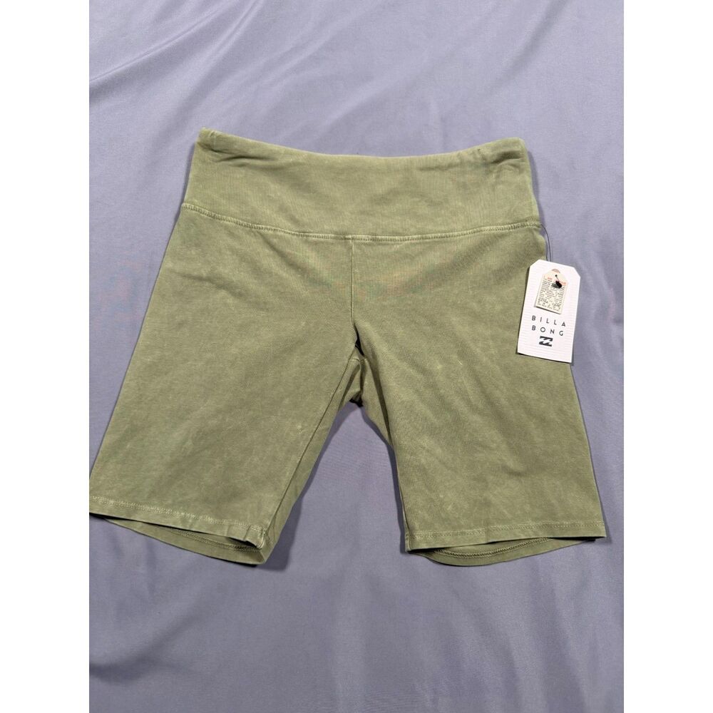 NWT Billabong Biker Babe High Waist Shorts Green Mineral Wash Stretch Size Small